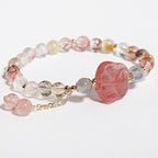Fortune Jewel Natural Strawberry Quartz Cat Paw Claw Colorful Rutilated Quartz Moonstone Love Bracelet