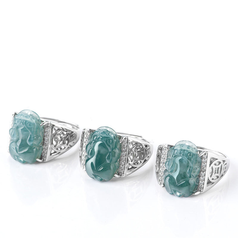 Fortune Jewel 925 Sterling Silver Fengshui Wealth Prosperity Jade PiXiu Luck Ring