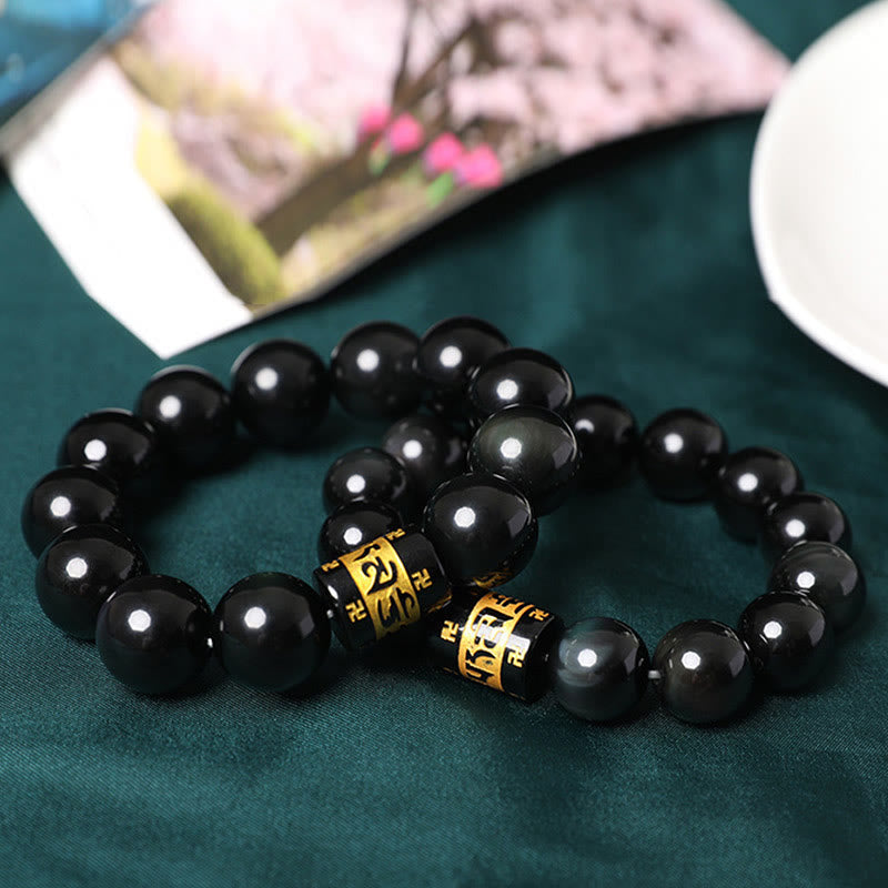Fortune Jewel Rainbow Obsidian Om Mani Padme Hum Swastika Positive Bracelet
