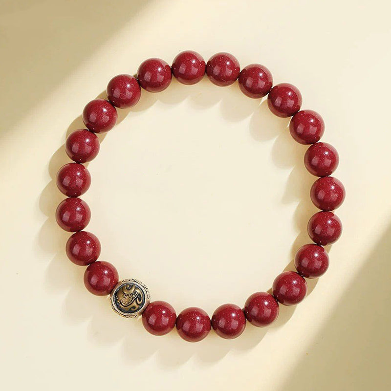 Fortune Jewel 925 Sterling Silver Natural Cinnabar Four Beasts Blessing Bracelet