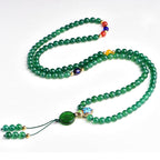Fortune Jewel 108 Mala Beads Natural Green Agate Power Support Bracelet