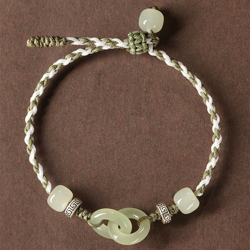 Fortune Jewel Natural Hetian Jade Peace Buckle Luck Braided Bracelet