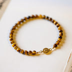 Fortune Jewel 14K Gold Plated Natural Tiger Eye Stone Courage Protection Bracelet
