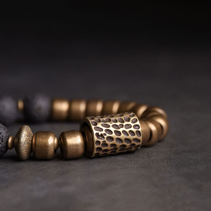 Fortune Jewel Lava Rock Stone Rainbow Obsidian Brass Support Healing Bracelet