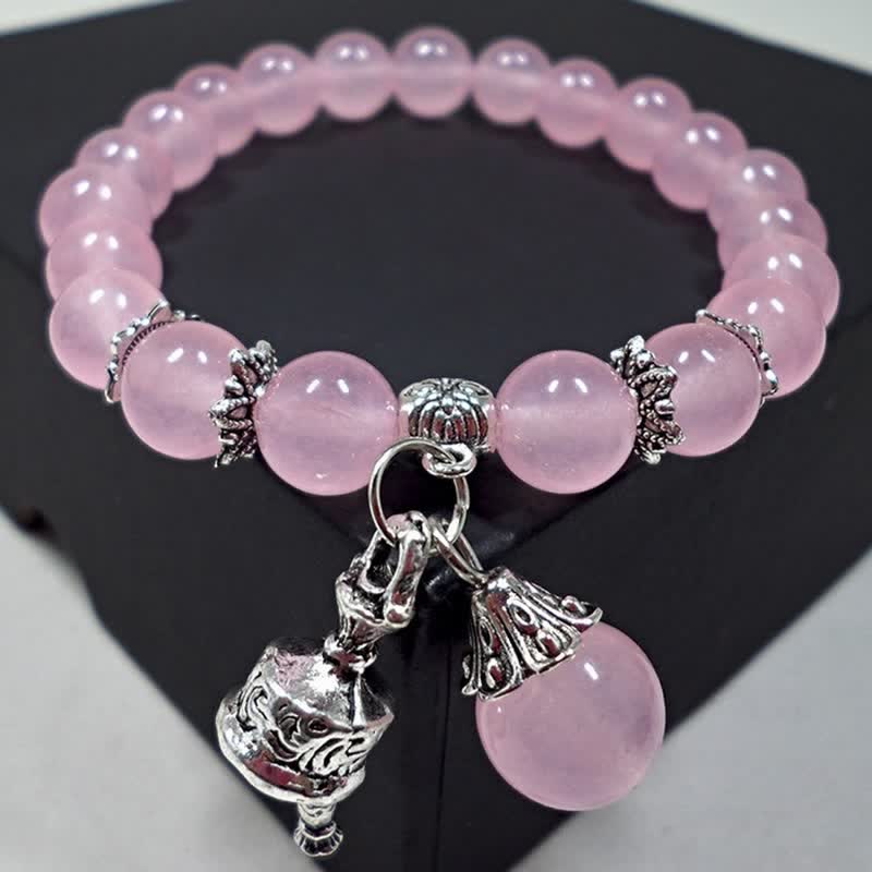 Fortune Jewel Vintage Crystal Chalcedony Stone Energy Beaded Bell Charm Bracelet