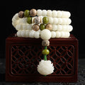 Fortune Jewel White Jade Bodhi Lotus Mala Harmony Necklace Bracelet