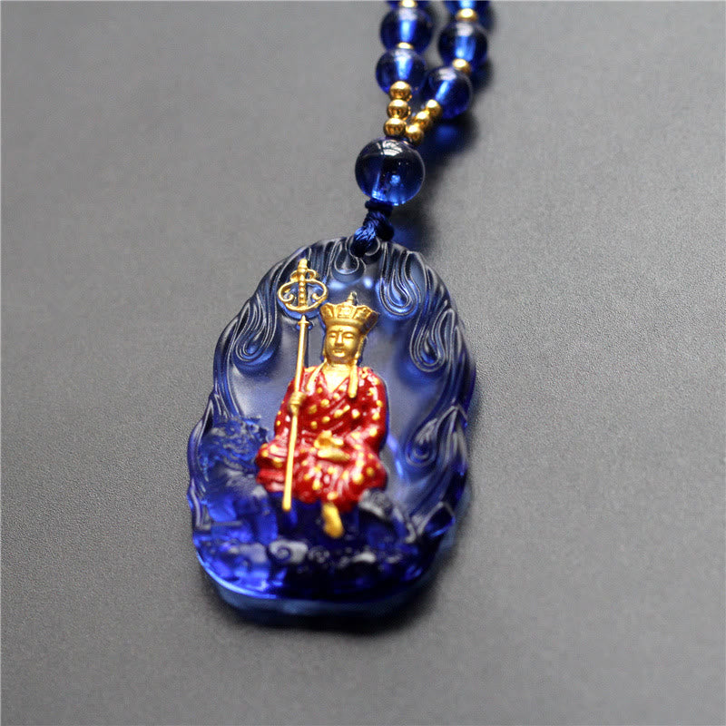 Fortune Jewel Ksitigarbha Buddha Liuli Crystal Compassion Amulet Necklace Pendant Fortune Jewel