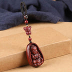 Fortune Jewel Small Leaf Red Sandalwood Buddha Cinnabar Chinese Zodiac Amulet Protection Key Chain