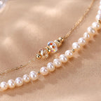 Fortune Jewel 925 Sterling Silver Plated 14k Gold Natural Pearl Crystal Healing Double Layer Bracelet
