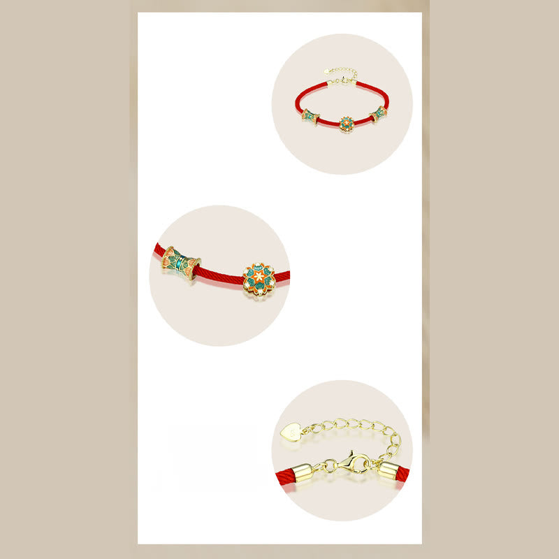 Fortune Jewel Dunhuang 925 Sterling Silver Lotus Drum New Beginning Red Rope Bracelet