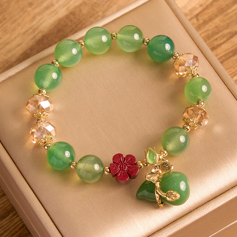 Fortune Jewel Natural Red Agate Green Agate Gourd Cinnabar Flower Beads Confidence Bracelet