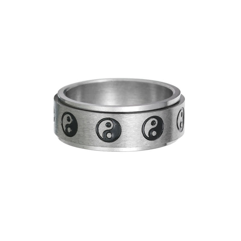 Fortune Jewel Yin Yang Titanium Steel Balance Rotatable Ring Fortune Jewel