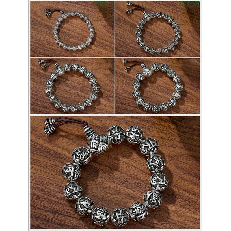 Fortune Jewel Tibetan Om Mani Padme Hum Carved Alloy Beads Amulet Bracelet