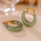 Fortune Jewel Round Jade Cyan Jade Prosperity Luck Drop Earrings