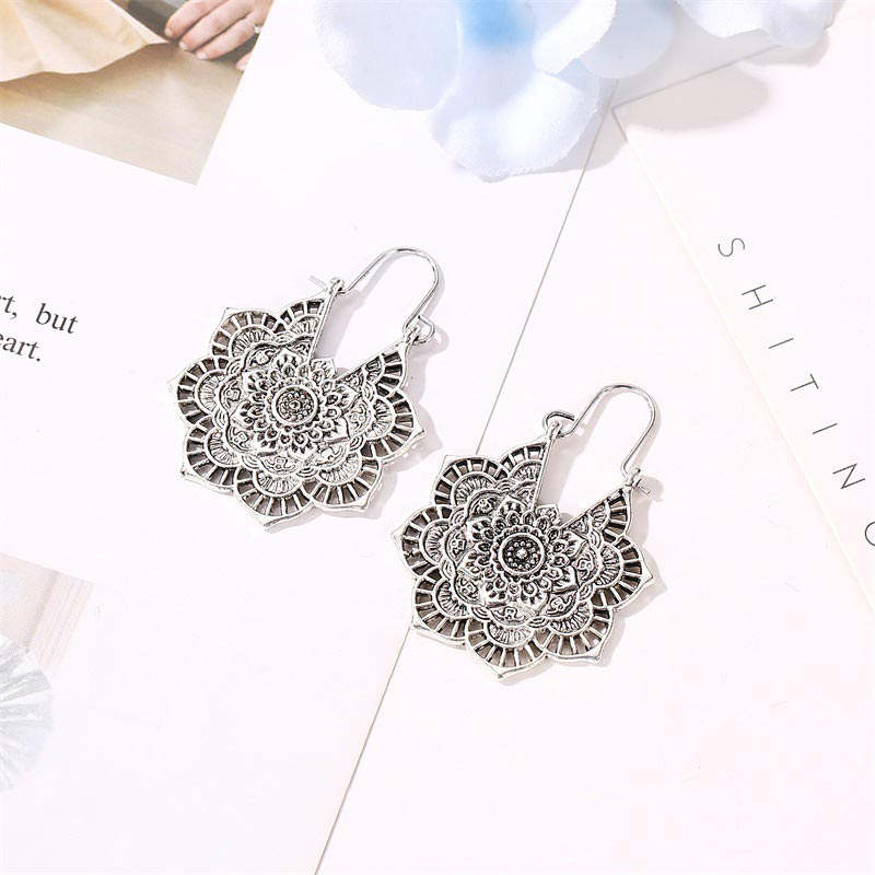 Fortune Jewel Tibetan Lotus Engraving Copper Blessing Drop Earrings