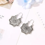 Fortune Jewel Tibetan Lotus Engraving Copper Blessing Drop Earrings