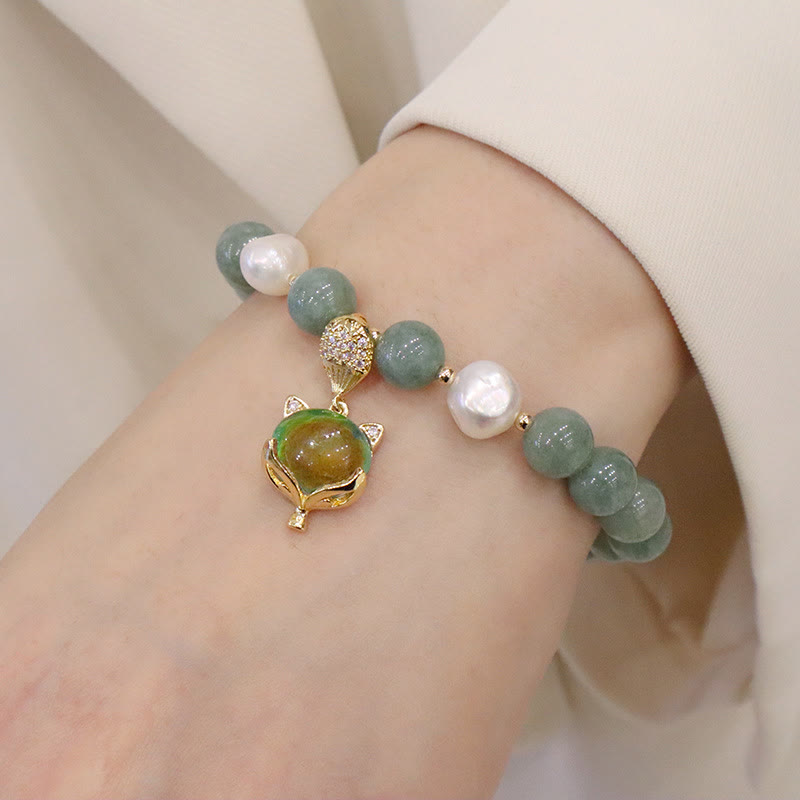 Fortune Jewel Jade Pearl Color-Changing Fox Charm Luck Bracelet