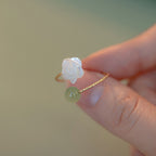 Fortune Jewel 14K Gold Plated Tridacna Stone Rose Flower Jade Bead Blessing Ring