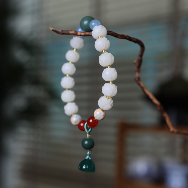 Fortune Jewel Bodhi Seed Lotus Bead Carved Peace Harmony Bracelet