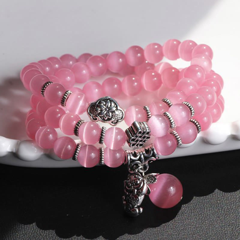 Fortune Jewel Cat Eye PiXiu Support Triple Wrap Bracelet