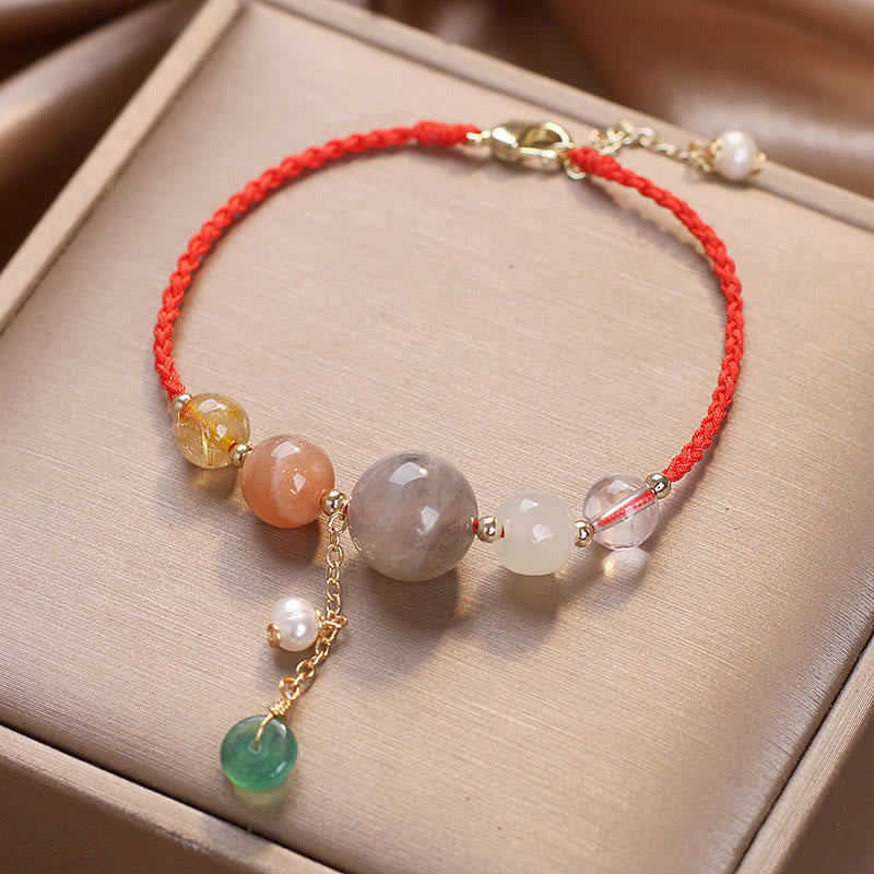 Fortune Jewel Moonstone Sunstone Beads Peace Buckle Charm Healing Bracelet