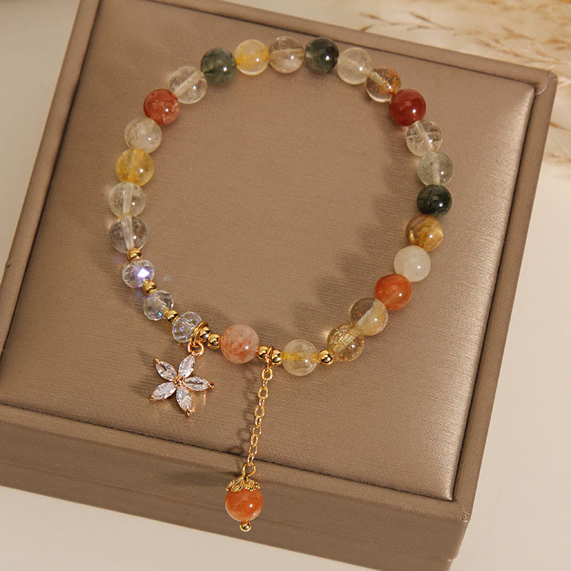 Fortune Jewel Multicolored Rutilated Quartz Auspiciousness Zircon Flower Bracelet