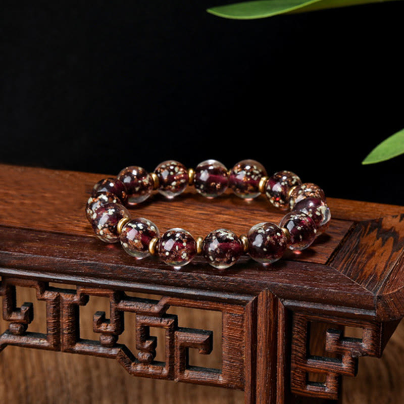 Fortune Jewel Gold Swallowing Beast Family Charm Luminous Fluorescent Liuli Glass Bead Success Bracelet