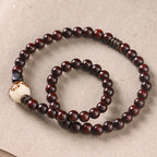 Fortune Jewel Small Leaf Red Sandalwood Lotus Bodhi Seed Carved Protection Double Wrap Bracelet