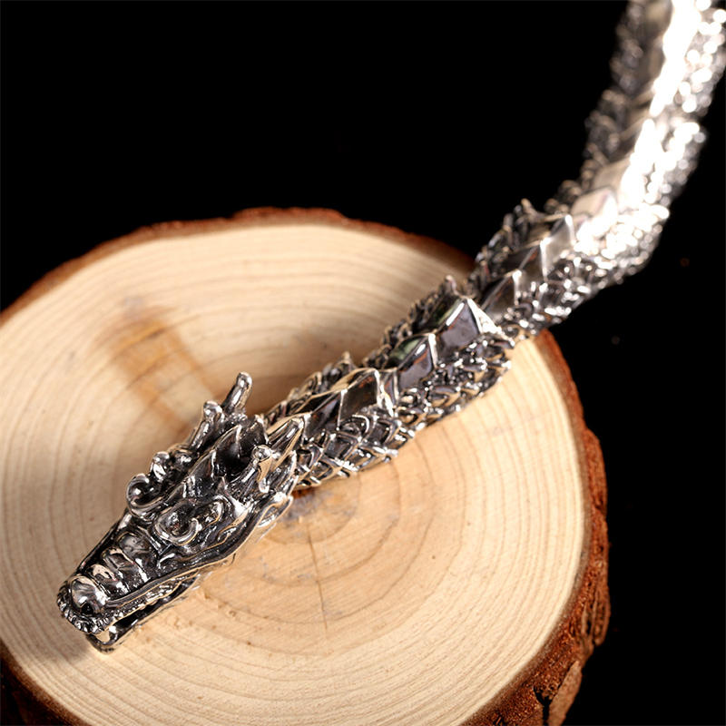Fortune Jewel 925 Sterling Silver Dragon Luck Success Bracelet Bangle Fortune Jewel