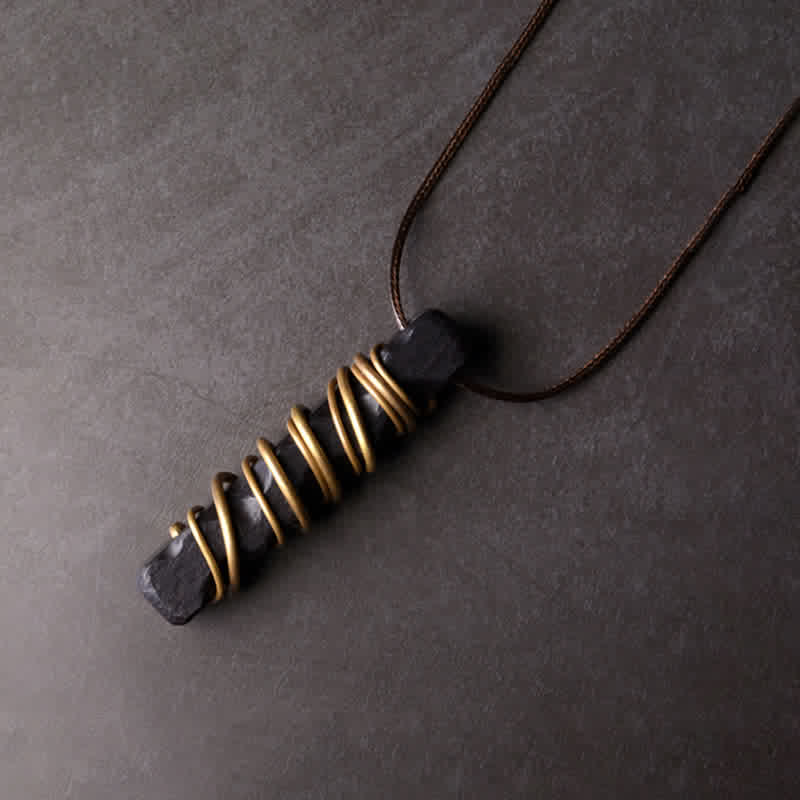 Fortune Jewel Tibet Ebony Wood Copper Balance Peace Necklace Pendant Fortune Jewel