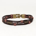 Fortune Jewel Vintage Leather Wrist Band Brown Rope Layered Bracelet Bangle