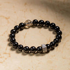 Fortune Jewel Chinese Zodiac Natal Buddha 925 Sterling Silver Black Obsidian Moonstone Strength Bracelet