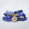 Fortune Jewel 108 Natural Picasso Jasper & Blue Stone Mala Bead Lotus Pendant Bracelet