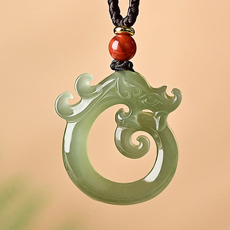 Fortune Jewel White Jade Cyan Jade Dragon Protection Necklace String Pendant Fortune Jewel