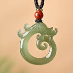 Fortune Jewel White Jade Cyan Jade Dragon Protection Necklace String Pendant Fortune Jewel