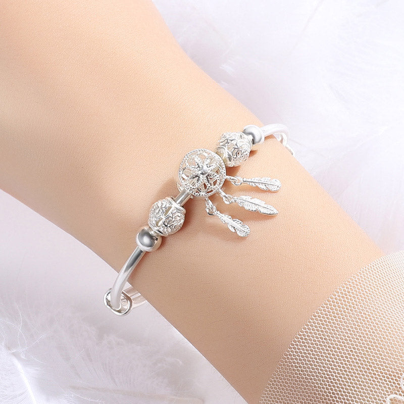 Fortune Jewel Tibetan White Copper Blessing Dream Catcher Charm Bracelet