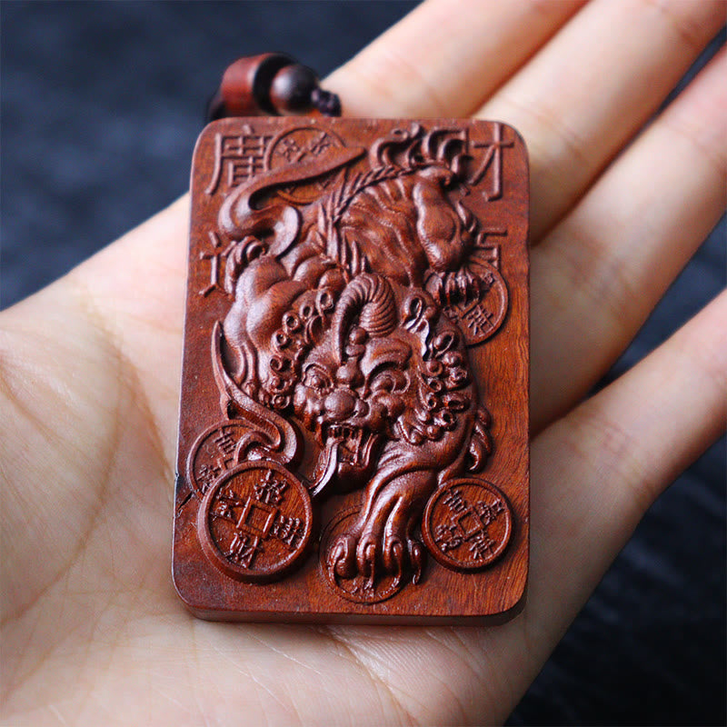 Fortune Jewel Natural Lightning Struck Jujube Wood PiXiu Copper Coin Good Fortune Necklace Pendant