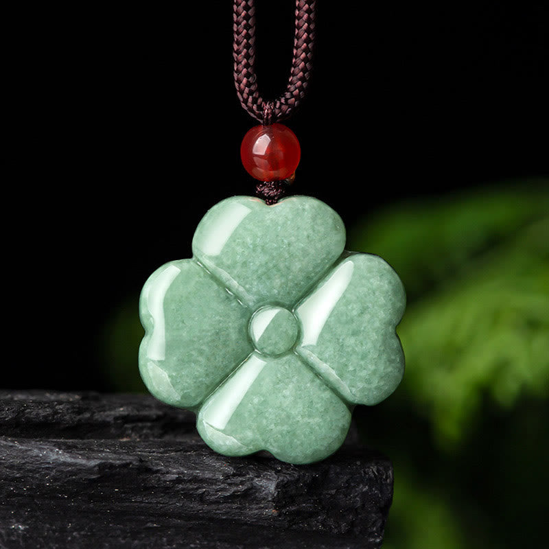 Fortune Jewel Natural Lucky Four Leaf Clover Jade Prosperity Necklace Pendant