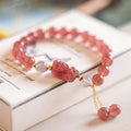 Fortune Jewel Natural Strawberry Quartz Moonstone PiXiu Love Healing Bracelet