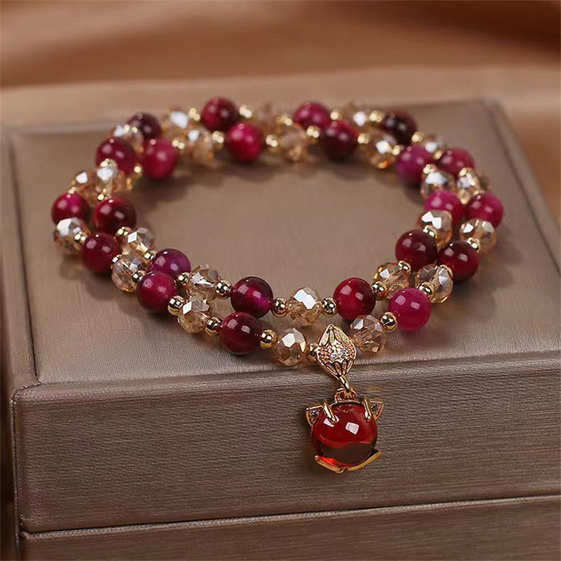 Fortune Jewel Red Tiger Eye Fox Protection Double Wrap Bracelet