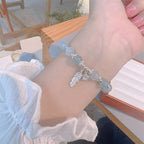 Fortune Jewel 925 Sterling Silver Aquamarine Cat's Eye Healing Feather Star Charm Bracelet