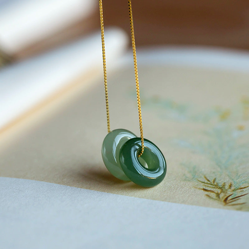 Fortune Jewel Natural Round Jade Peace Buckle Luck Abundance Necklace Pendant