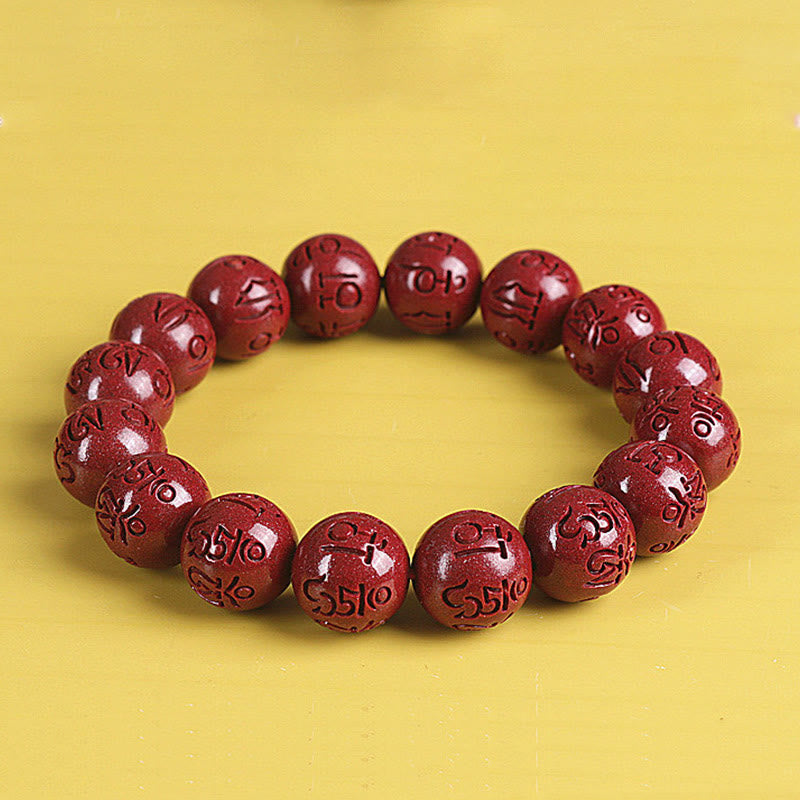 Fortune Jewel Natural Double PiXiu Cinnabar Om Mani Padme Hum Wealth Luck Bead Bracelet