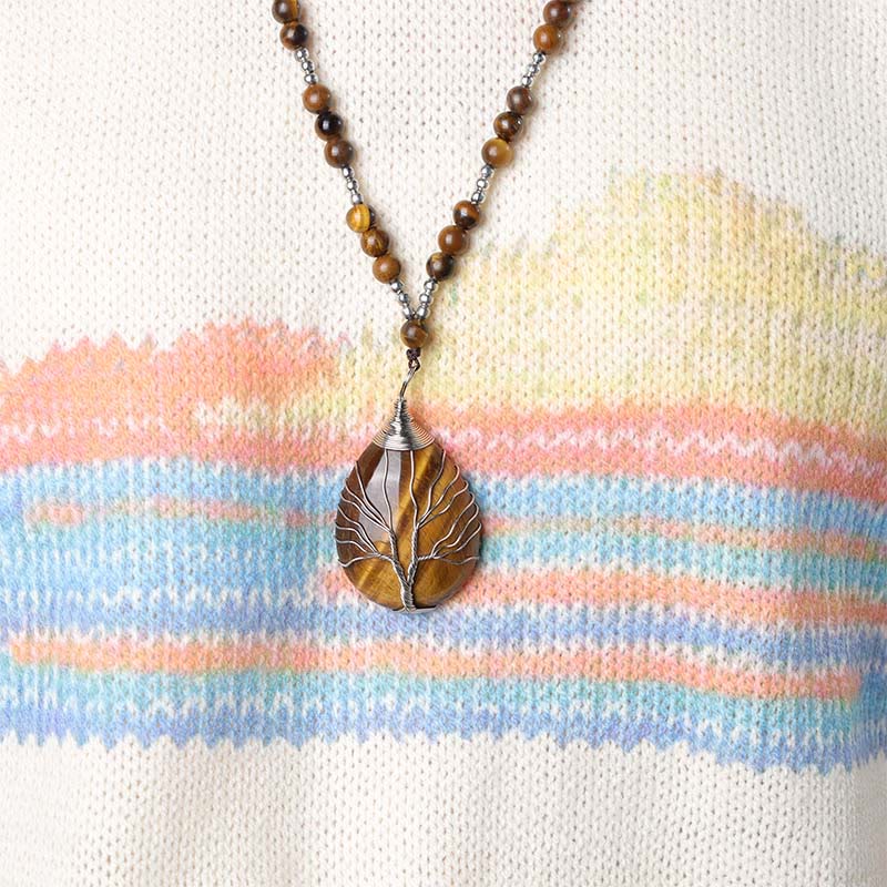 Fortune Jewel Natural Tiger Eye Strength Beaded Pendant Necklace