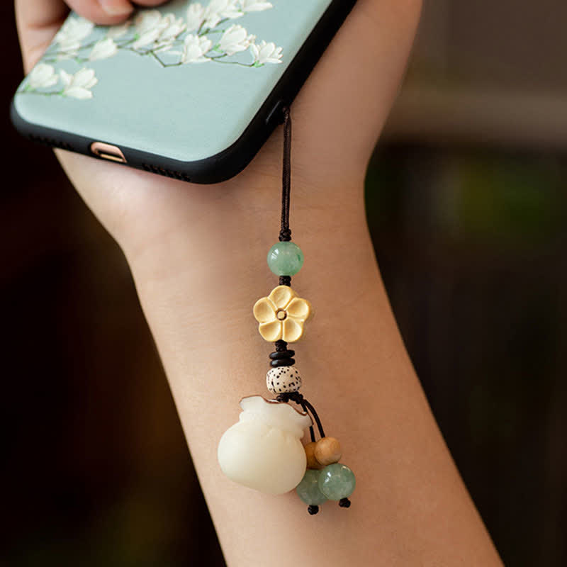 Fortune Jewel Natural Bodhi Seed Money Bag Flower Blessing Prosperity Keychain