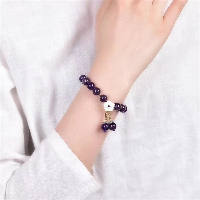 Fortune Jewel Natural Amethyst Crystal Flower Spiritual Healing Bracelet
