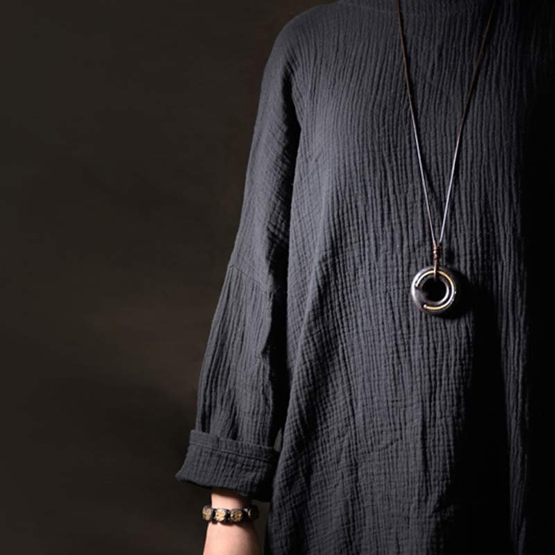 Fortune Jewel Zen Circle Ebony Wood Peace Calm Necklace Pendant Fortune Jewel
