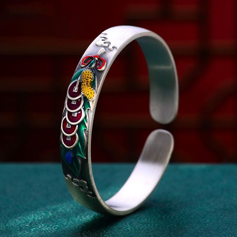 Fortune Jewel Feng Shui Five Emperor Coins Peanut Wealth Bracelet Bangle