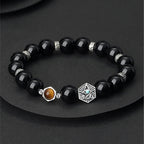 Fortune Jewel 925 Sterling Silver Black Obsidian Tiger Eye Eye of Providence Purification Bracelet