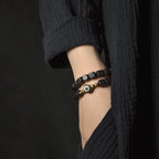 Fortune Jewel Ebony Wood Dzi Bead Copper Peace Couple Bracelet